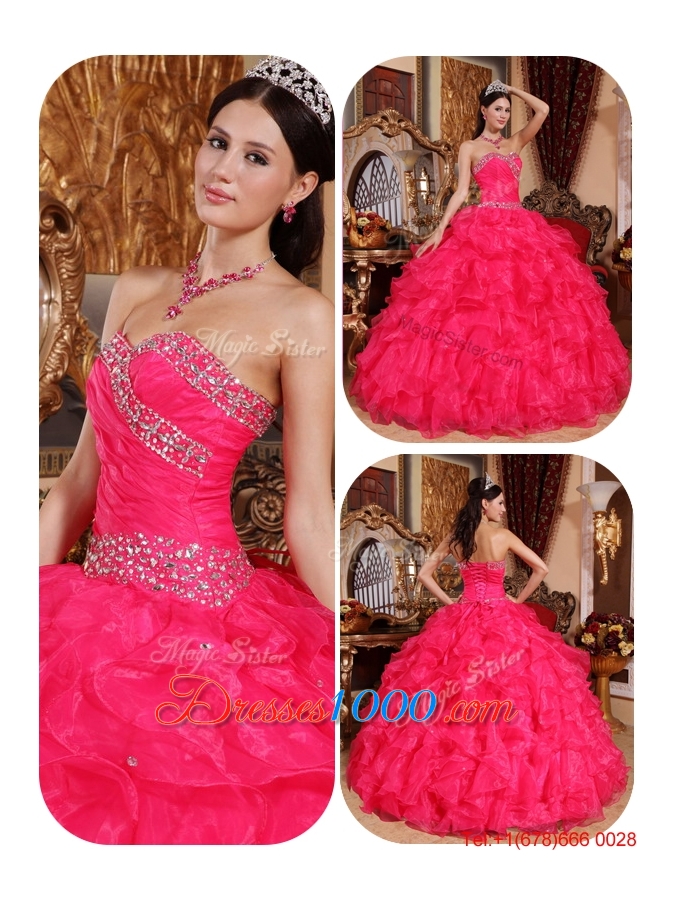 Beautiful Ball Gown Beading Sweet 16 Dresses in Coral Red