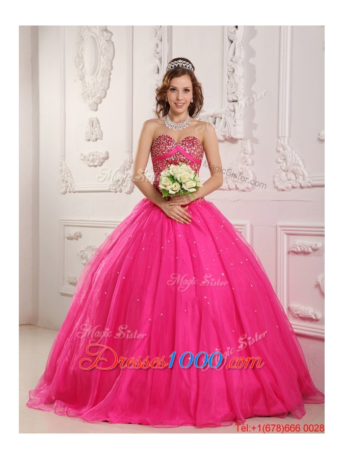Best Selling A Line Floor Length Quinceanera Dresses in Hot Pink
