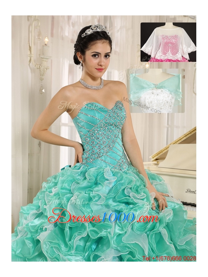 Brand New Apple Green Quinceanera Dresses with Beading and Ruffles
