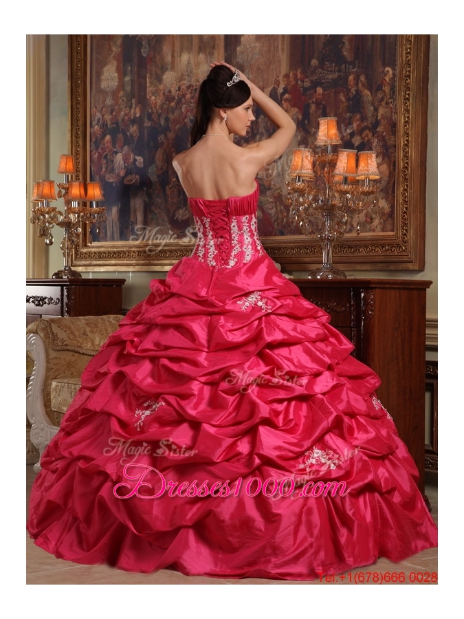 Elegant Coral Red Ball Gown Strapless Quinceanera Dresses