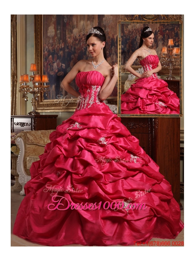 Elegant Coral Red Ball Gown Strapless Quinceanera Dresses