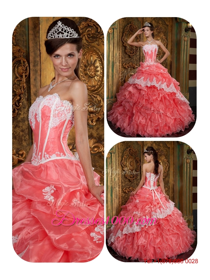 Exclusive Watermelon Quinceanera Gowns with Appliques and Ruffles