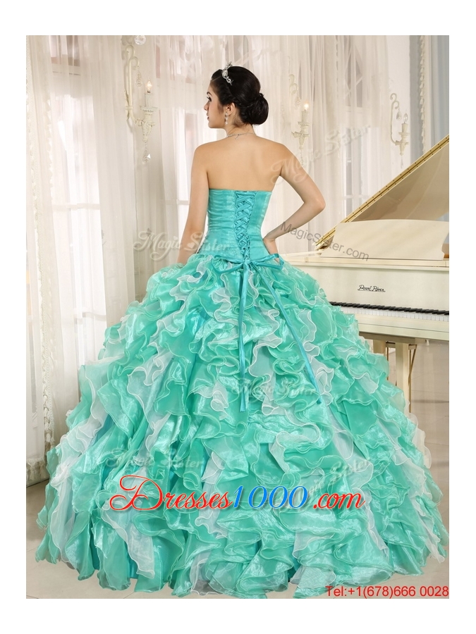 Modern Beading and Ruffles Apple Green Quinceanera Dresses