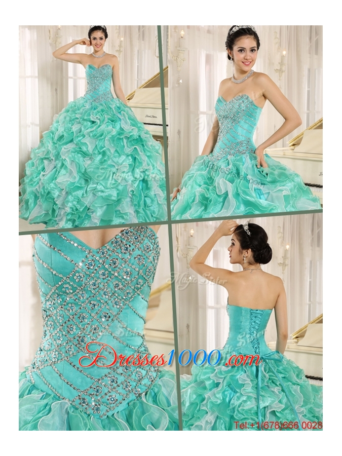 Modern Beading and Ruffles Apple Green Quinceanera Dresses