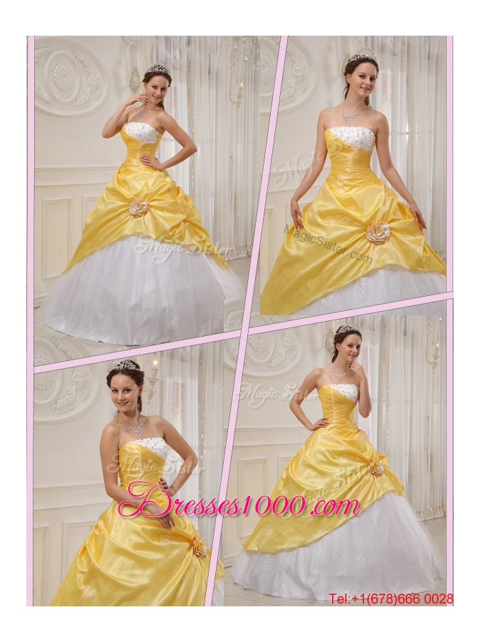 Modest Ball Gown Strapless Quinceanera Dresses in Yellow
