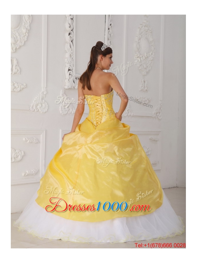Modest Hand Made Flower Quinceanera Dresses in Yellow and White