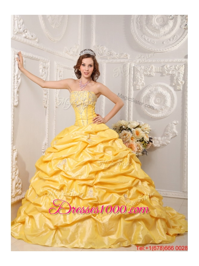 Perfect Pick Ups and Appliques Quinceanera Gowns with Court Train