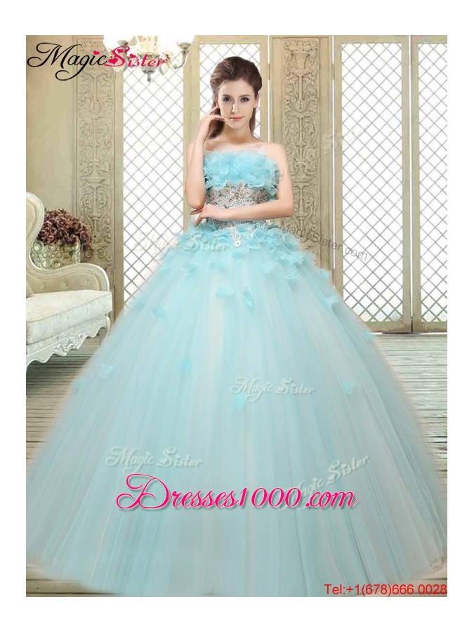 2016 Beautiful Strapless Quinceanera Dresses with Appliques and Ruffles