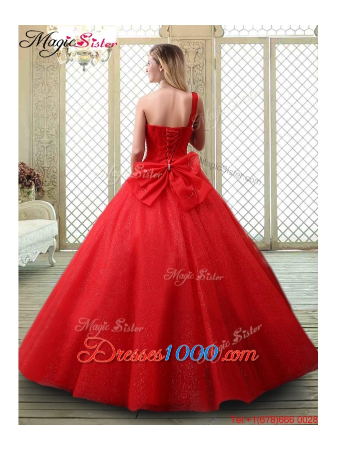 2016 Classical One Shoulder Quinceanera Dresses with Beading in Red