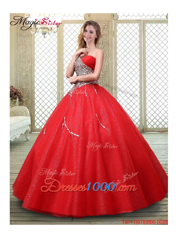 2016 Classical One Shoulder Quinceanera Dresses with Beading in Red