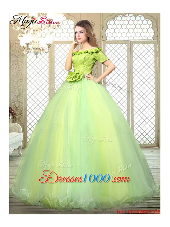 2016 Off the Shoulder Quinceanera Dresses with Hand Made Flowers