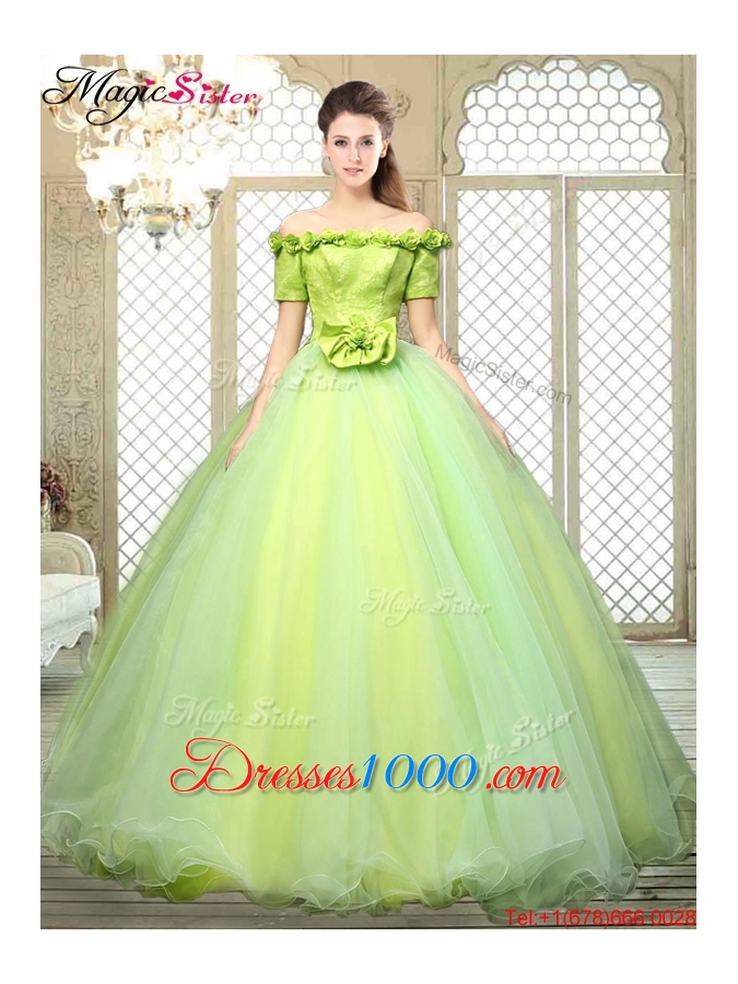 2016 Off the Shoulder Quinceanera Dresses with Hand Made Flowers
