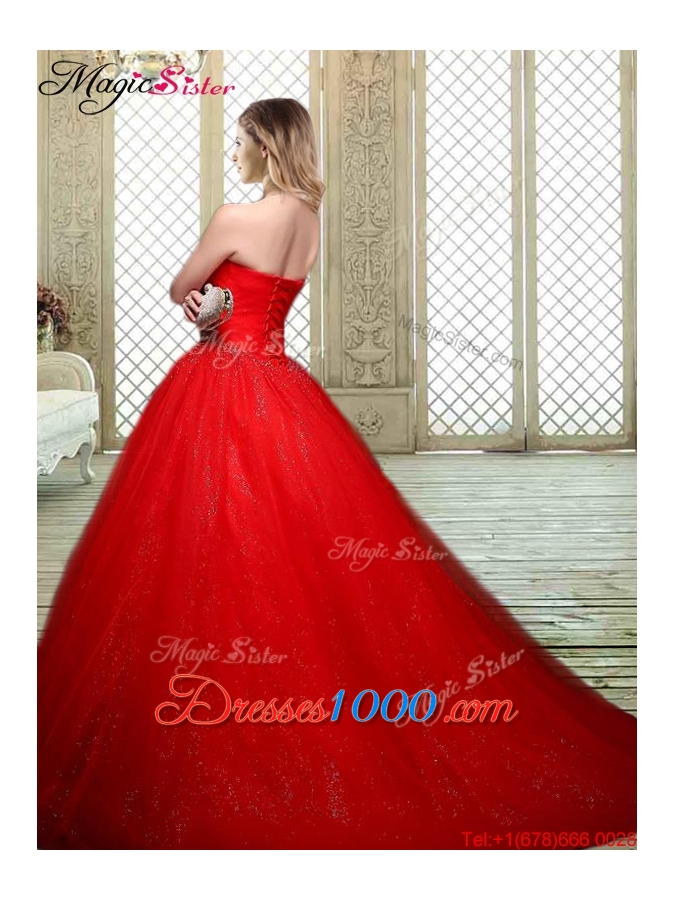 Elegant Sweetheart Brush Train 2016 Prom Dresses with Beading