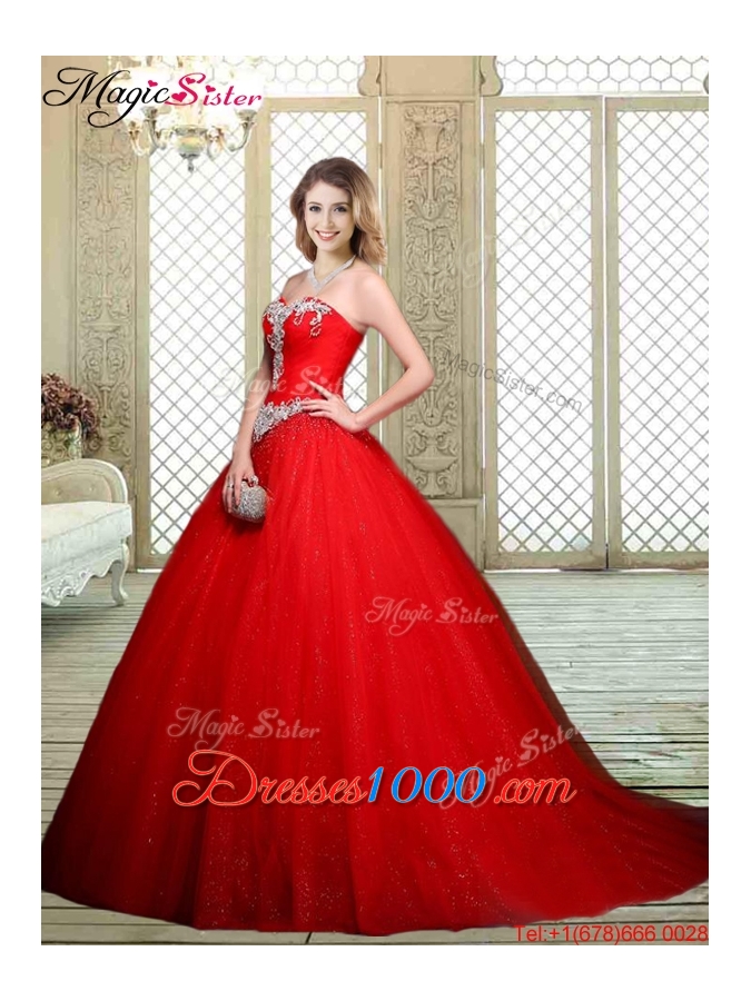 Elegant Sweetheart Brush Train 2016 Prom Dresses with Beading