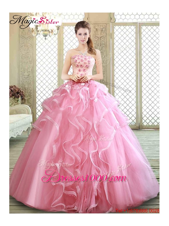 Lovely Strapless Discount Quinceanera Dresses with Appliques and Ruffles