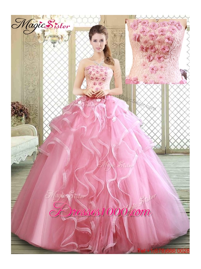 Lovely Strapless Discount Quinceanera Dresses with Appliques and Ruffles