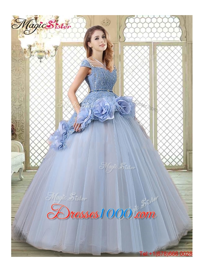 Luxurious Bateau Lavender Quinceanera Gowns with Hand Made Flowers