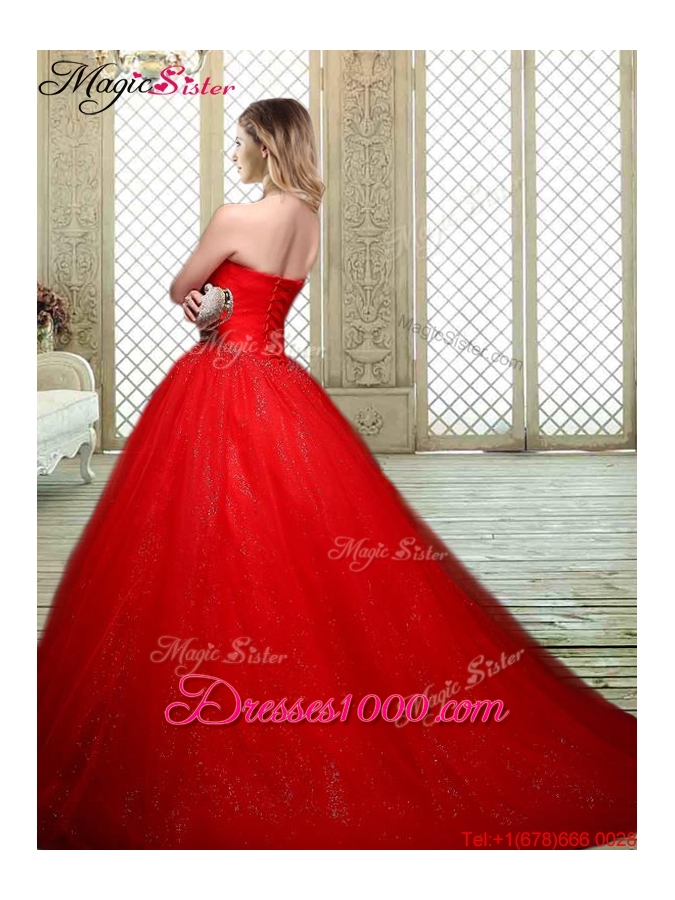Popular Sweetheart Beading Quinceanera Gowns with Brush Train