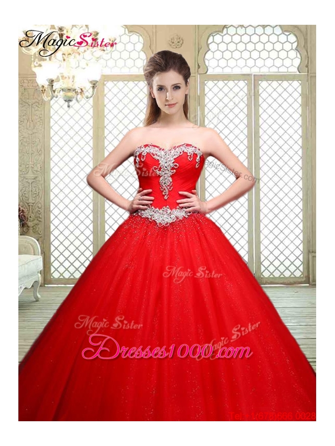 Popular Sweetheart Beading Quinceanera Gowns with Brush Train