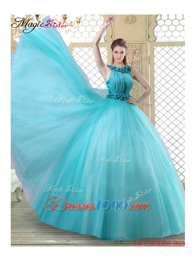 Pretty Bateau Quinceanera Discount Dresses with Ruffles in Teal