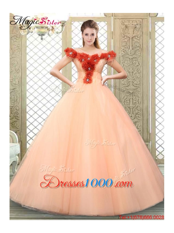 Pretty Off the Shoulder Discount Quinceanera Dresses with Hand Made Flowers