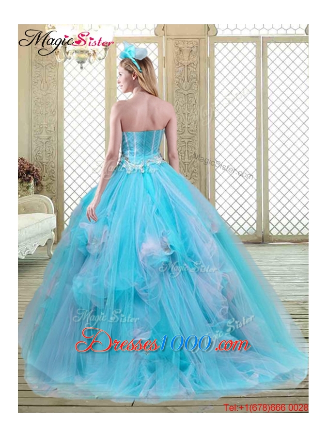 Summer Sweetheart Brush Train Quinceanera Dresses in Baby Blue