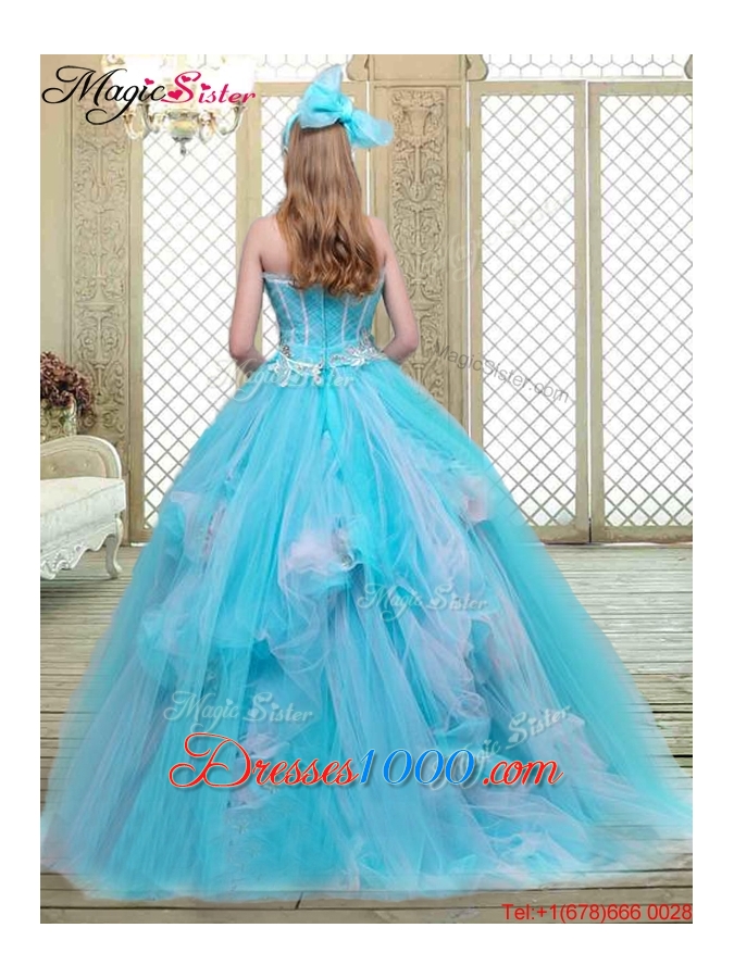 Summer Sweetheart Brush Train Quinceanera Dresses in Baby Blue