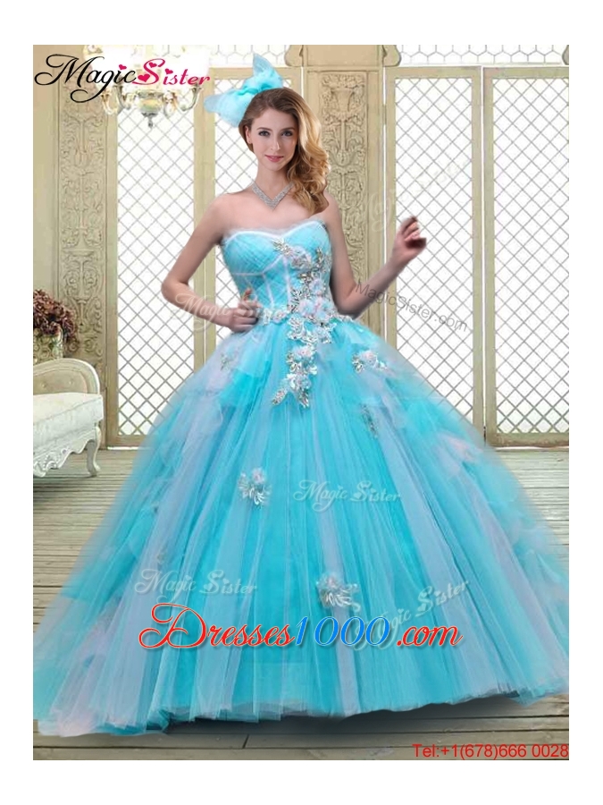 Summer Sweetheart Brush Train Quinceanera Dresses in Baby Blue