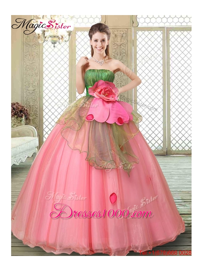 The Most Popular Strapless Quinceanera Gowns with Hand Made Flowers