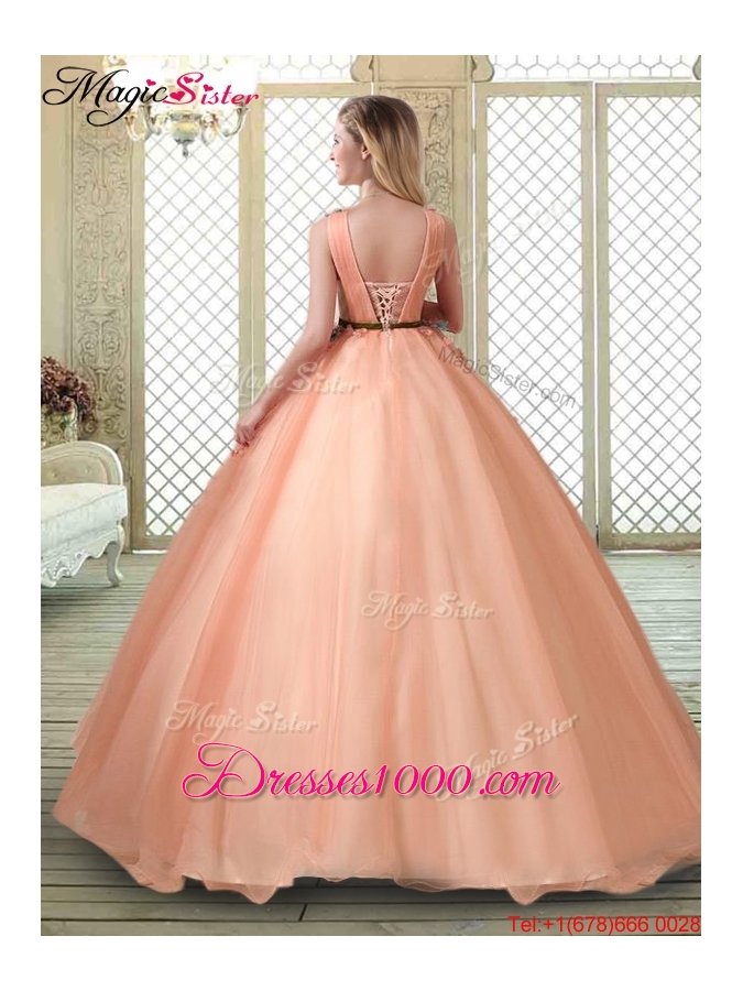 Hot Sale V Neck Discount Quinceanera Dresses with Appliques and Beading
