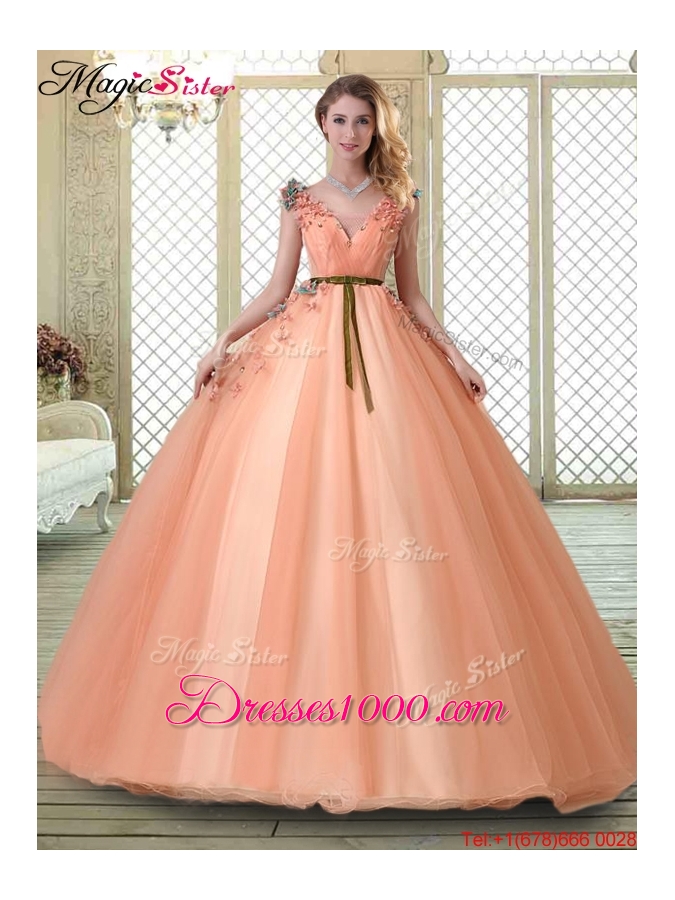Hot Sale V Neck Discount Quinceanera Dresses with Appliques and Beading