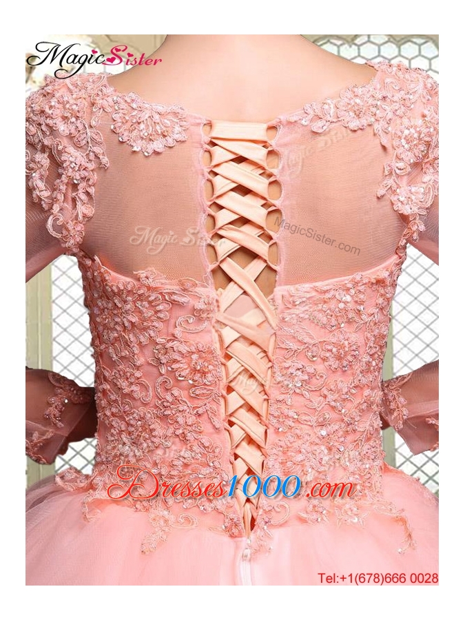 Pretty Bateau Long Sleeves Beading and Discount Quinceanera Dresses