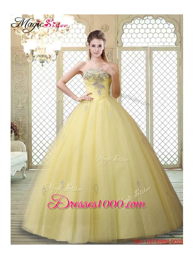 Romantic Strapless Quinceanera Gowns with Appliques and Beading for Fall