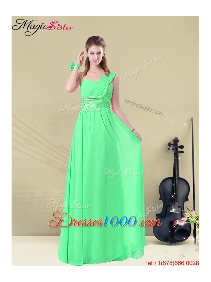 Latest Floor-length One Shoulder Prom Dresses with Belt