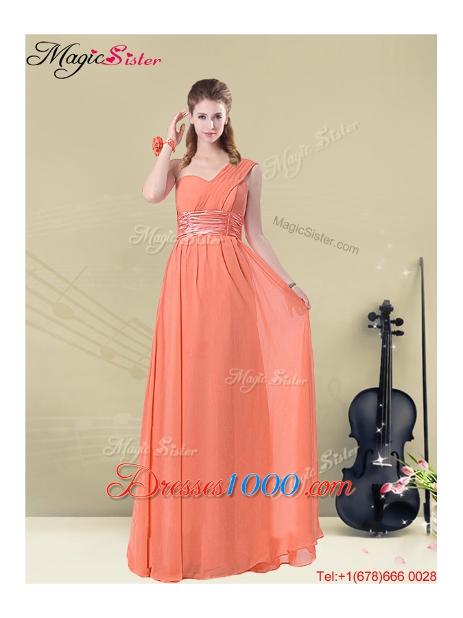 Latest Floor-length One Shoulder Prom Dresses with Belt