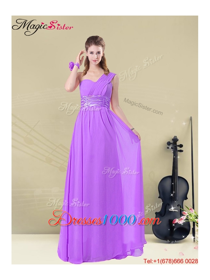 Latest Floor-length One Shoulder Prom Dresses with Belt