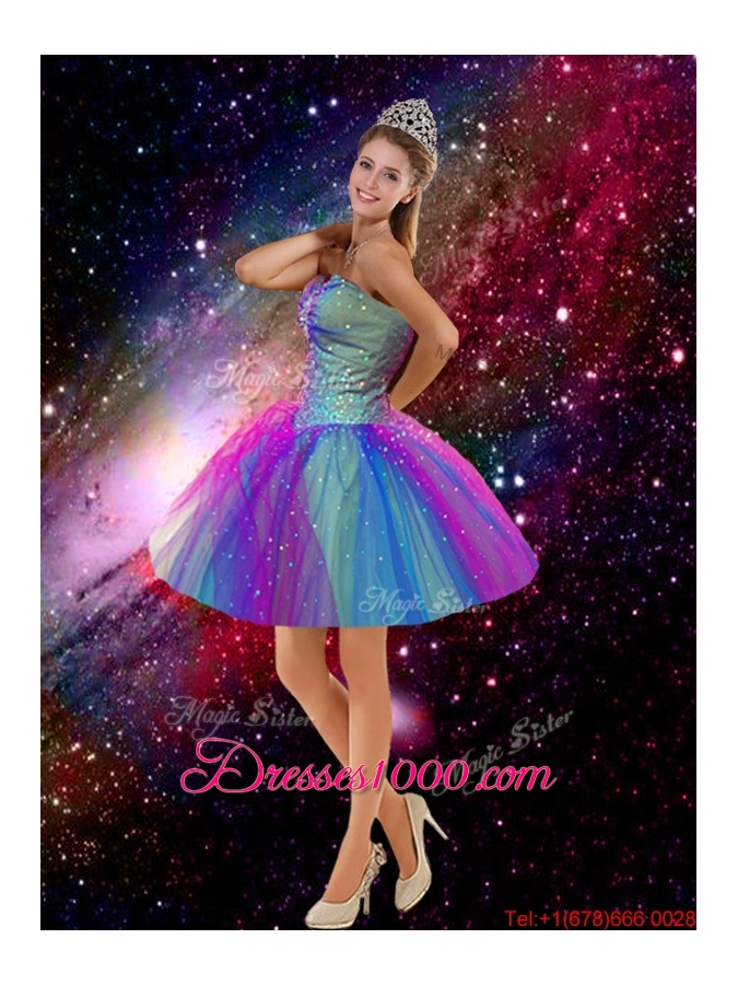 2016 Spring Romantic Ball Gown Sweetheart Beaded Detachable Quinceanera Dresses in Multi Color