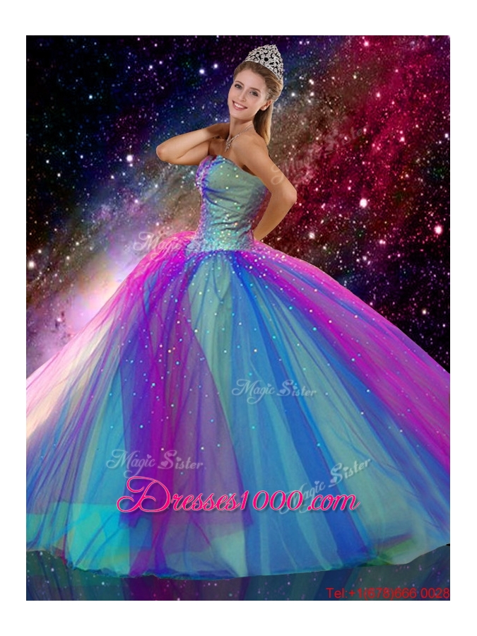 2016 Spring Romantic Ball Gown Sweetheart Beaded Detachable Quinceanera Dresses in Multi Color