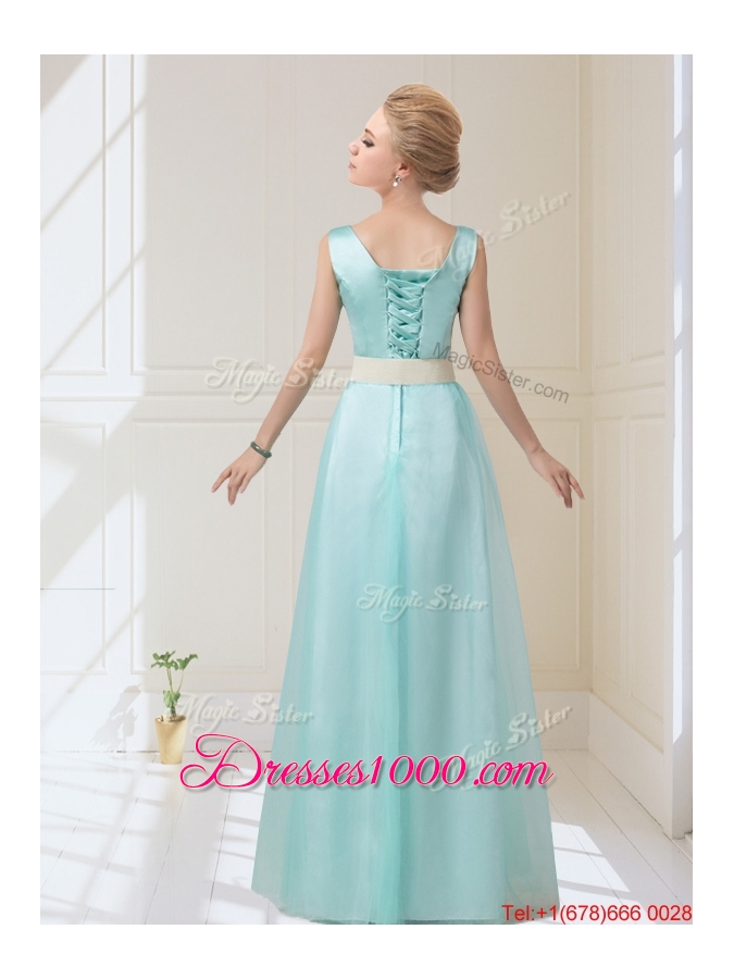 Delicate V Neck Floor Length Prom Dresses with Bowknot for 2015