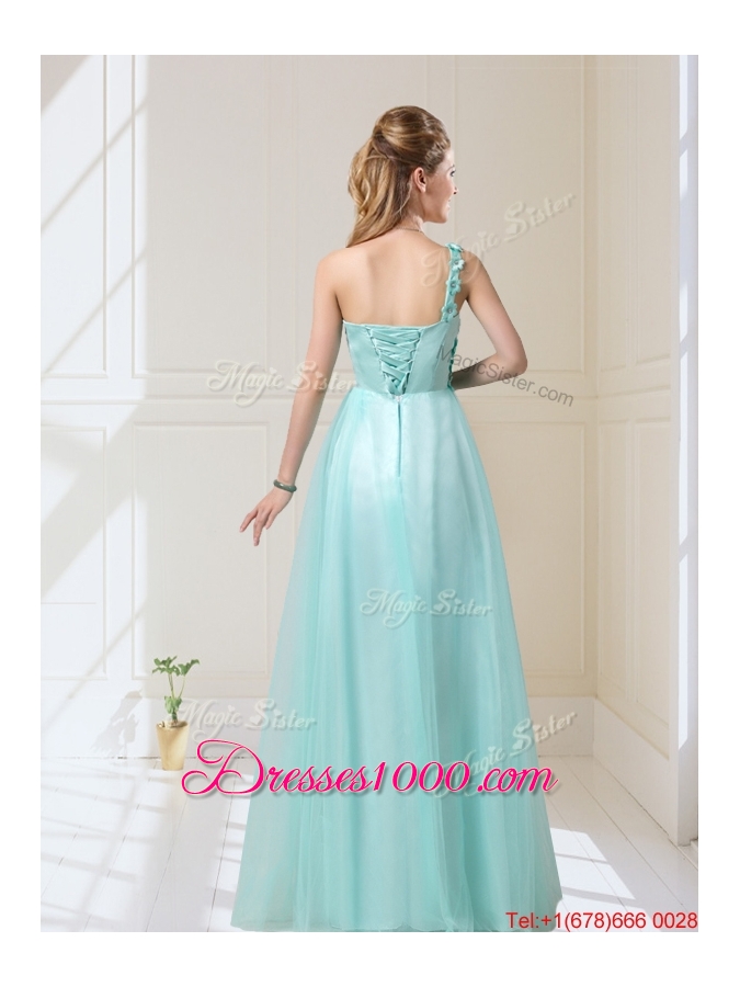 Feminine One Shoulder Floor Length Prom Dresses with Appliques