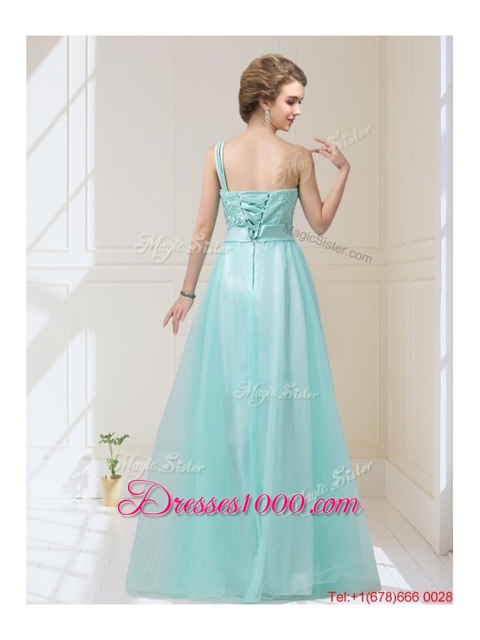 2015 One Shoulder Prom Dresses with Hand Made Flowers and Bowknot
