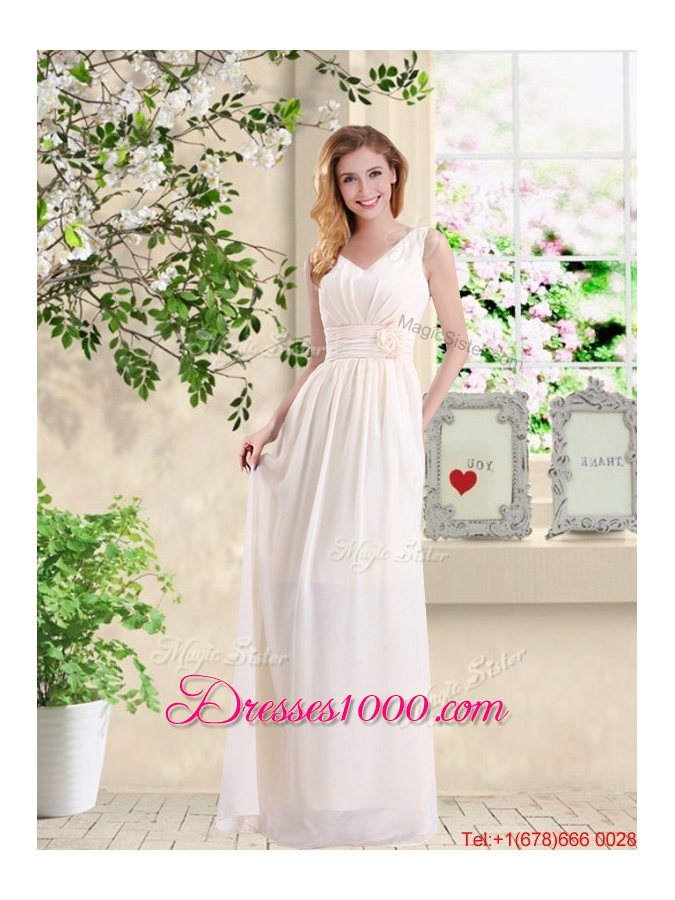 2016 Straps Lace Up Champagne Prom Dresses with Floor Length