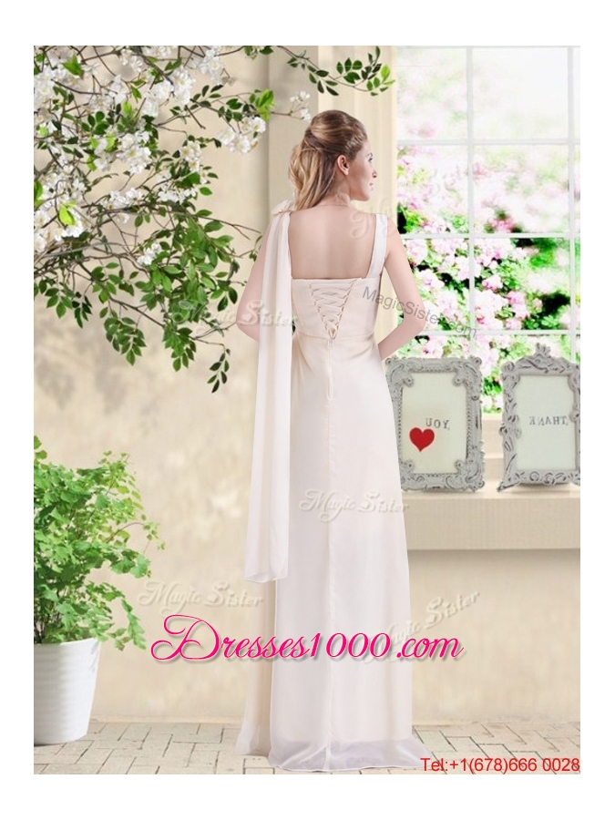 2016 Straps Lace Up Champagne Prom Dresses with Floor Length