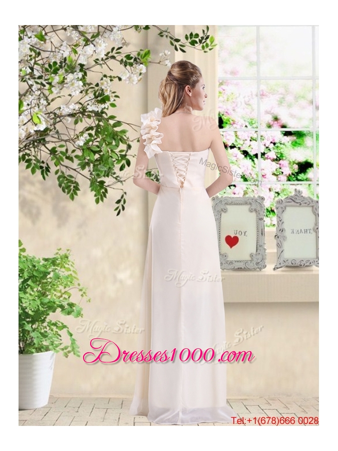 Cheap One Shoulder Hand Made Flowers Prom Dresses in Champagne