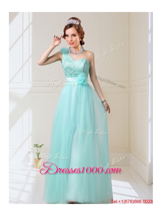 Elegant Empire Lace Up Hand Made Flowers Prom Dresses in Mint