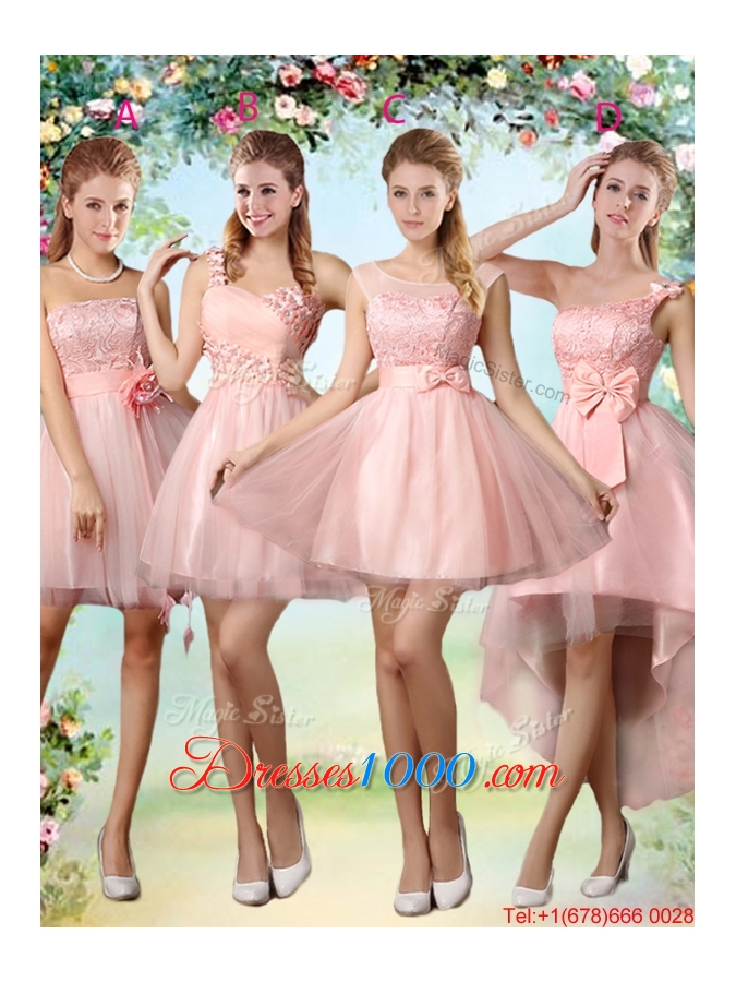 Affordable A Line One Shoulder Appliques Bridesmaid Dresses in Pink