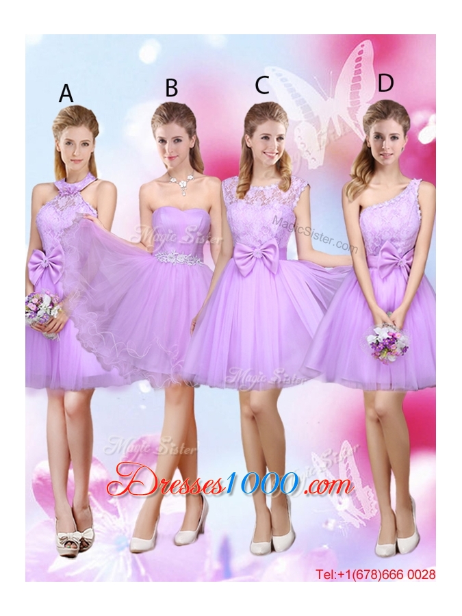 Popular A Line One Shoulder Laced Prom Dresses in Lavender
