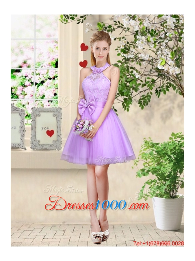 Popular A Line One Shoulder Laced Prom Dresses in Lavender