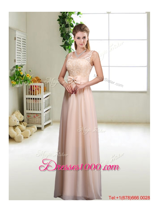 Cheap Laced Square Prom Dresses with Bowknot