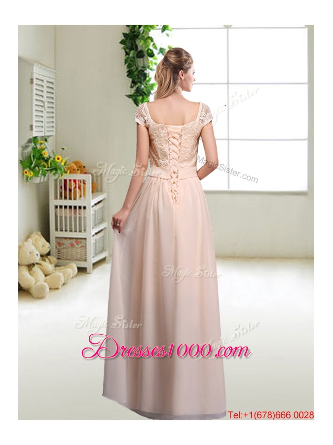 Cheap Laced Square Prom Dresses with Bowknot